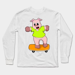 Pig as Skater on Skateboard Long Sleeve T-Shirt